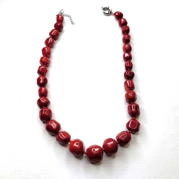 Natural Red Coral Irregular Beads Necklace - Picture 10 of 13